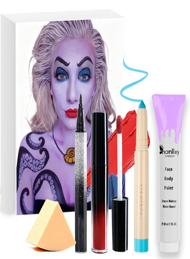 Honlley Halloween Ursula Makeup Kit Costume Women Costume Women - The Little Mermaid Villain Cosplay Set with Light Purple Face Body Paint, Blue Eyeshadow, Eyeliner, Lipstick | Sea Witch Accessories - Image 1