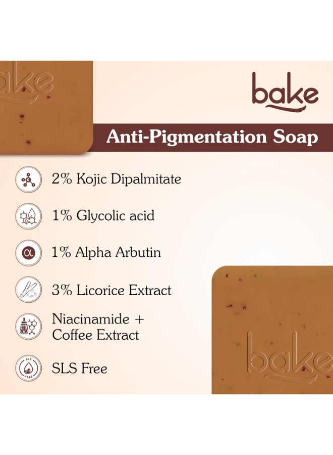 BAKE De-Tan Scrub Treatment Coffee Soap (200Gms Pack of 2) | Ultra Pigmentation Soap for Tan Removal | With 2% Kojic Acid, 1% Glycolic Acid, 1% Alpha Arbutin | For Pigmentation, Dark Spots & Tanning Removal | For Women & Men - 100g x 2 (Pack of 2) - Image 4