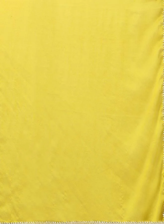 globus Zari Embroidered Yoke Paneled Straight Kurta, Pants and Lace Detail Dupatta Festive Set