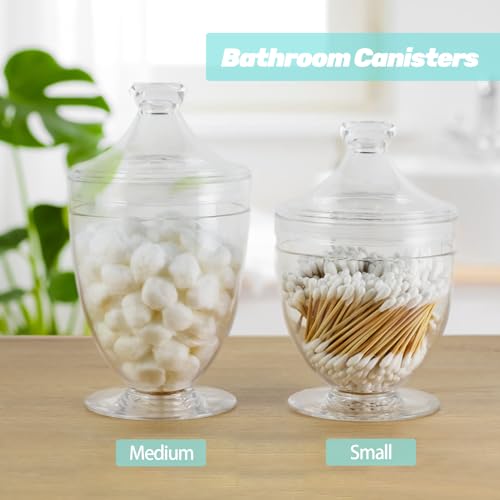 Wongblee Acrylic Apothecary Jars with Lids, 3-Piece Vanity Organizer Canisters, Storage Container Jars for Bathroom, Laundry Room, Kitchen, Candy Buffet - Image 5