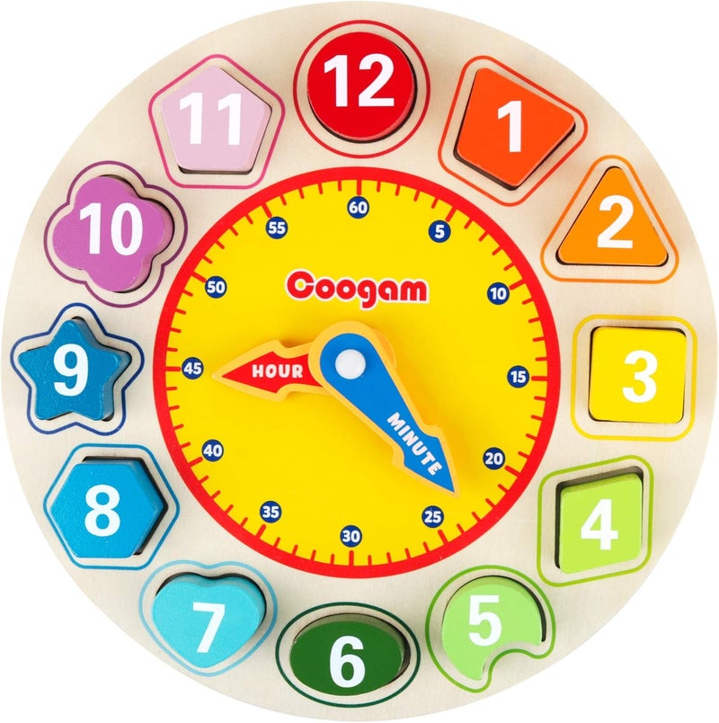Coogam Wooden Shape Color Sorting Clock Â– Teaching Time Number Blocks Puzzle Stacking Sorter Jigsaw Montessori Early Learning Educational Toy Gift For 1 2 3 Year Old Toddler Baby Kids - Image 1