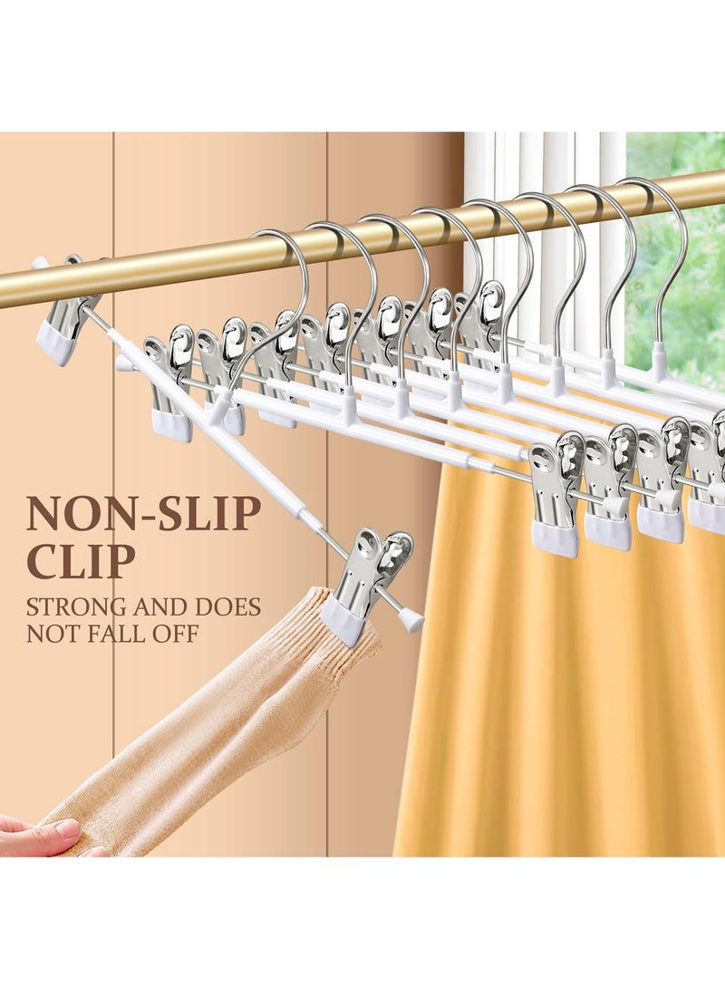 10 Pack 12 Inch Heavy Duty Pants Hangers with Clips, Metal, White, Non Slip, Space Saving, Adult, Men, Children, Kid, Baby White/Silver - Image 2