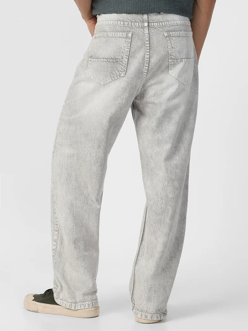 أوربانو فاشن Urbano Fashion Men's Ice Grey Loose Baggy Fit Washed Jeans Non-Stretchable