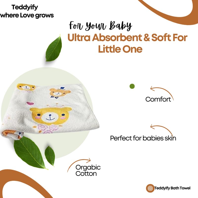 TEDDYIFY Soft Cotton Baby Bath Towel for Infants, New Born Babies and Toddlers, High Absorbent, Soft Cotton Premium Washcloth (1 Count, Yellow) - Image 3
