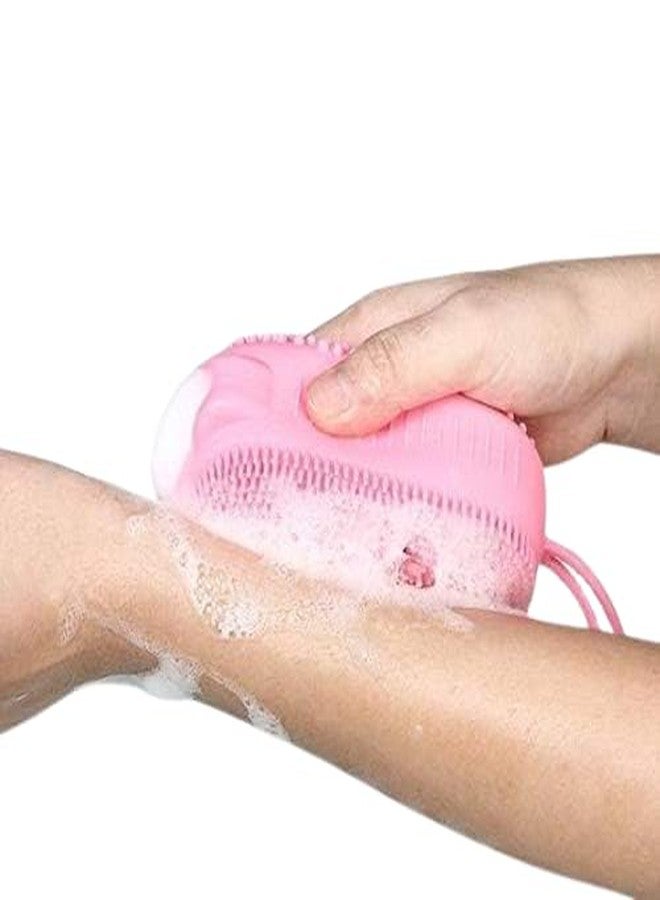 ANG� 2 Pcs Combo of Silicone Reusable Body Back Scrubbing Belt with Silicone Soft Body Cleaning Bath Brush (Bath Bubble Brush,) (MultiColor) (Pack of 2) - Image 1