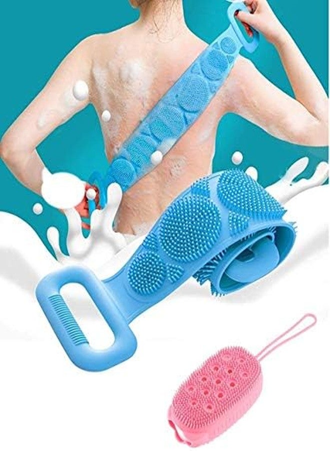 ANG� 2 Pcs Combo of Silicone Reusable Body Back Scrubbing Belt with Silicone Soft Body Cleaning Bath Brush (Bath Bubble Brush,) (MultiColor) (Pack of 2) - Image 4