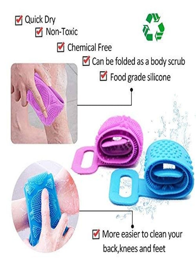 ANG� 2 Pcs Combo of Silicone Reusable Body Back Scrubbing Belt with Silicone Soft Body Cleaning Bath Brush (Bath Bubble Brush,) (MultiColor) (Pack of 2) - Image 3