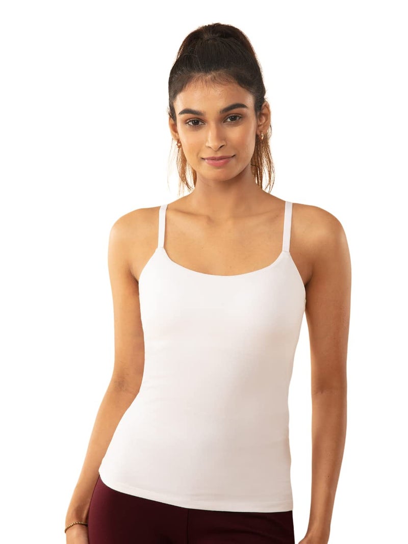 NYKD Cotton Everyday Bramisole for Women - Camisole with in-Built Bra, Padded & Moulded Cups, Adjustable Straps Bramisole, NYC003, White, S, 1N - Image 1