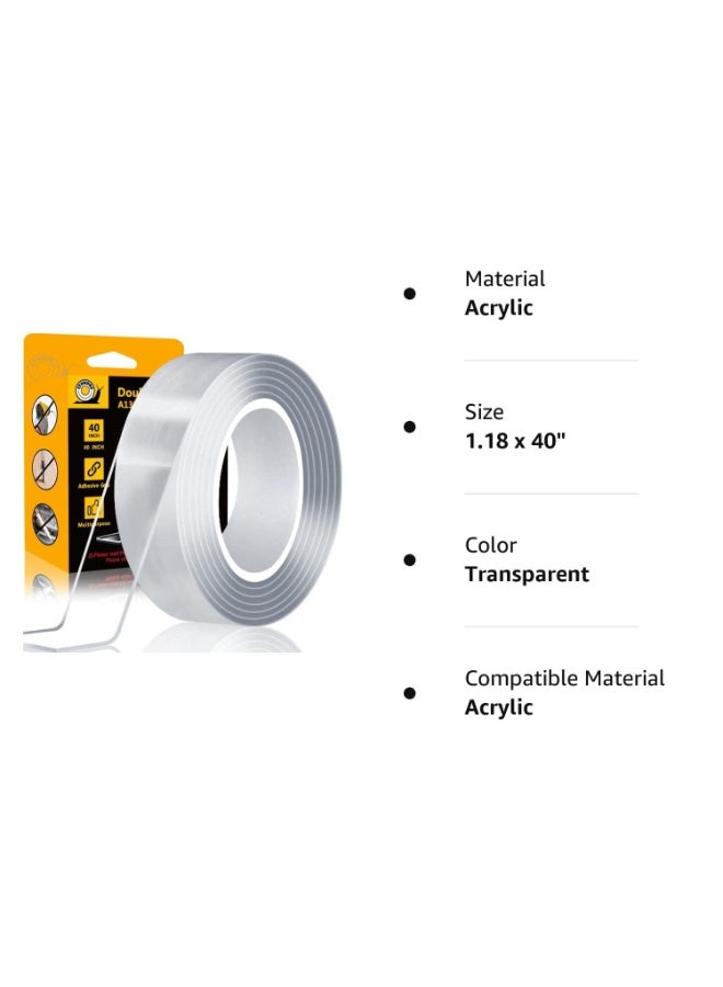 ECLET Eclet Nano Double Sided Tape, Multipurpose Super Sticky Gel Grip Mounting Tape, Washable, Reusable, No Residue, for Home & Office, 2mm Thick, 1.2 Inch Wide, Transparent (3 mtrs) - Image 2