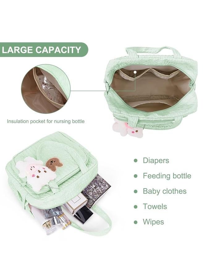 Baby Diaper Bag,Small Diaper Bag Tote Crossbody Diaper Bag Cute Quilted Diaper Bag Baby Travel Shoulder Bag with Strap-green  - Image 3