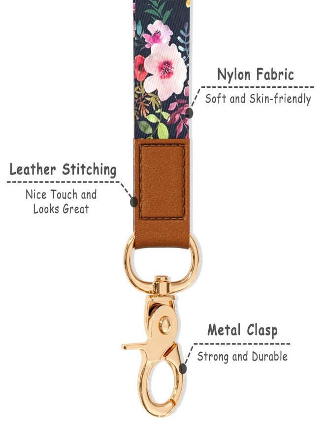 Hsxnam Wrist Lanyard Key Chain, Cute Wristlet Strap Keychain Holder for Women Men Car Keys ID Badges Card Wallet Phone Camera, Black Flower - Image 3