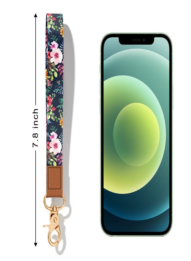 Hsxnam Wrist Lanyard Key Chain, Cute Wristlet Strap Keychain Holder for Women Men Car Keys ID Badges Card Wallet Phone Camera, Black Flower - Image 2