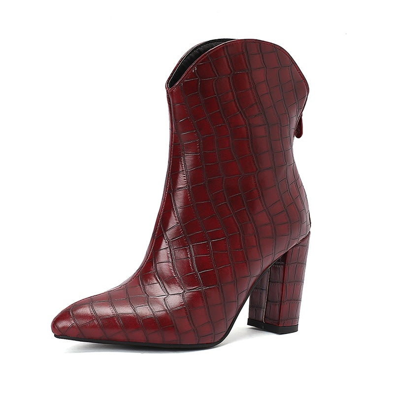 2024 Elegant Thick Heel Pointed Martin Boots 40-48 Zipper Ankle Boots Stone Pattern Low Boots Women - Image 1