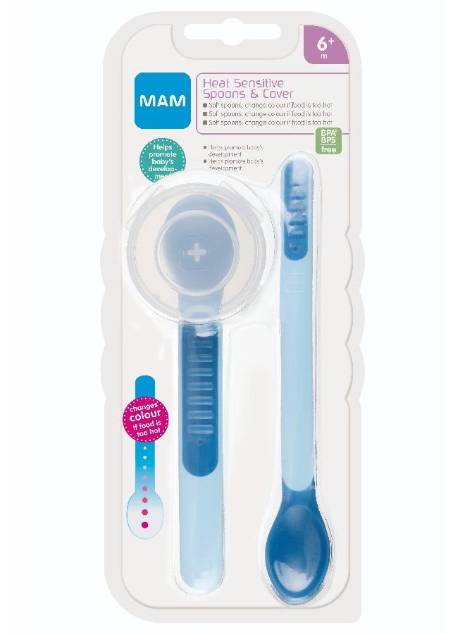 Mam Baby Feeding Spoons & Cover  Feeding - 6 M+ |  Blue - Pack of 3 - Image 2