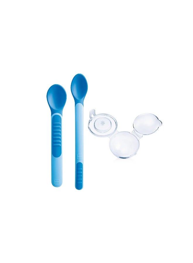 Mam Baby Feeding Spoons & Cover  Feeding - 6 M+ |  Blue - Pack of 3 - Image 1