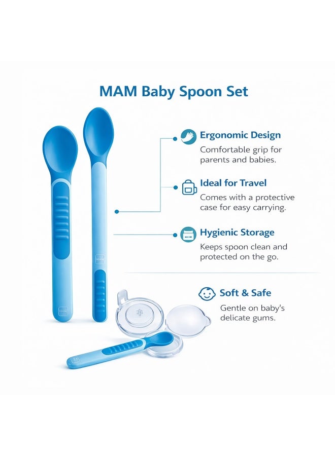 Mam Baby Feeding Spoons & Cover  Feeding - 6 M+ |  Blue - Pack of 3 - Image 4
