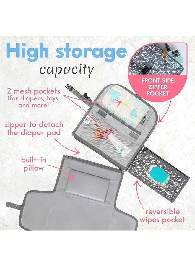 إيروريكس وسادة تغيير الحفاضات المحمولة للأطفال حديثي الولادة من البنات والأولاد مع جيب مناديل ذكي - Image 2