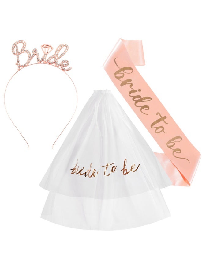 3pcs/Set Bride To Be Sash Crown and Veil for Hen Bachelorette Bridal Shower Wedding Party Favor Decorations Supplies - Image 1