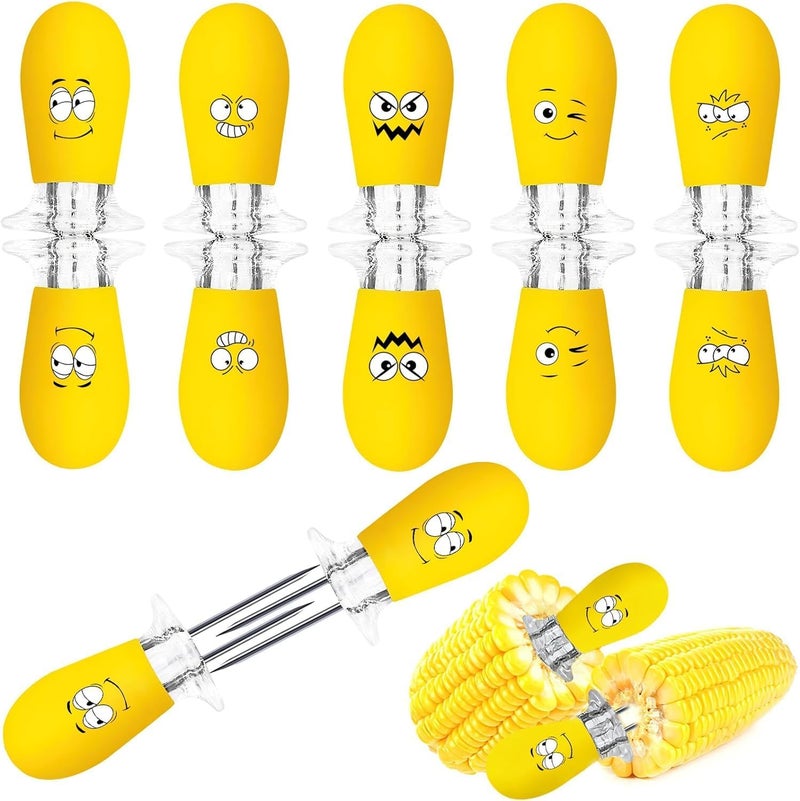 Corn Holders, 10Pcs/5 Pairs Corn Cob Holders Sets, Funny Faces Stainless Steel Corn on The Cob Holders BBQ Fork Skewers for Home Cooking Parties Camping