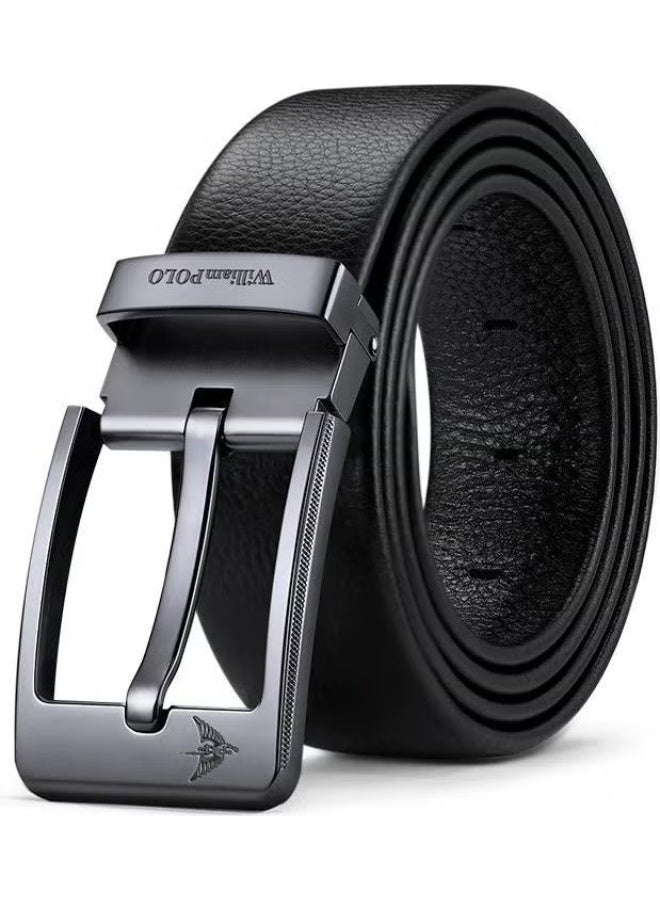 William Polo Genuine Leather Black Stylish Italian Belt with Metal Buckle - Image 1
