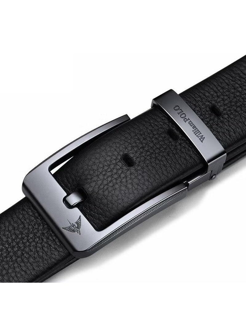 William Polo Genuine Leather Black Stylish Italian Belt with Metal Buckle - Image 3