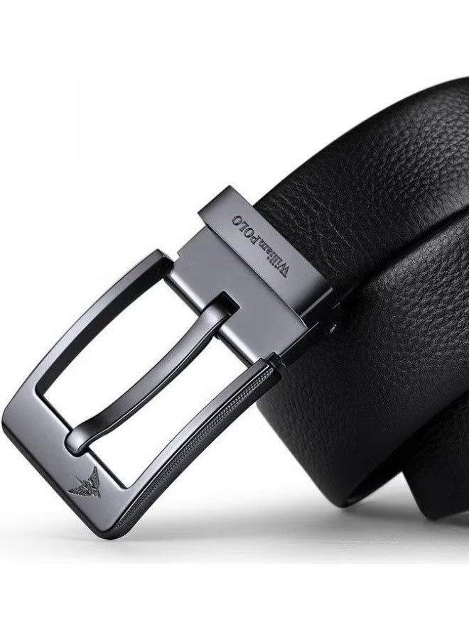 William Polo Genuine Leather Black Stylish Italian Belt with Metal Buckle - Image 2