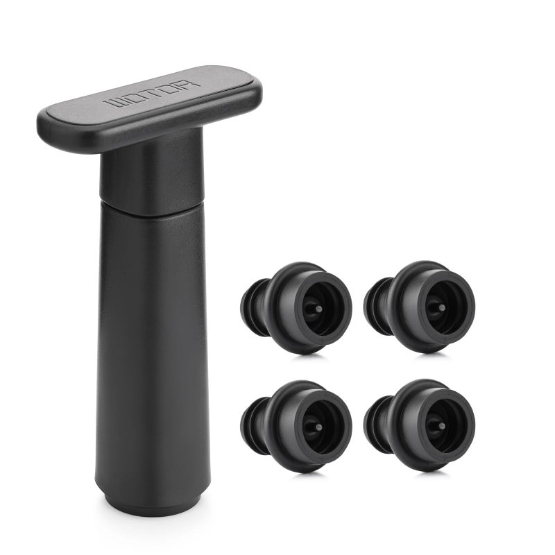 WOTOR Wine Saver Vacuum Pump with 4 Stoppers Wine Stopper  Preserver Reusable Bottle Sealer Keeps Fresh Ideal Accessories Gift Flat Handle
