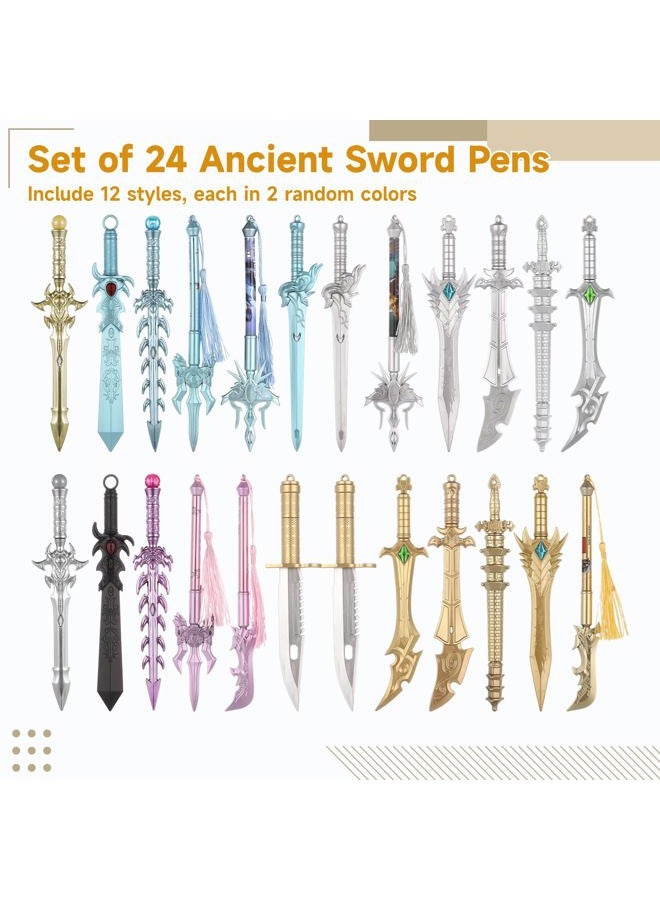 Anjetan Ancient Sword Pens, 24 Pcs Cool Sword Shaped Gel Ink Pens in 12 Styles, Novelty Plastic Sword Pens Gifts for Christmas, Birthday, School Season (24 pieces) - Image 5