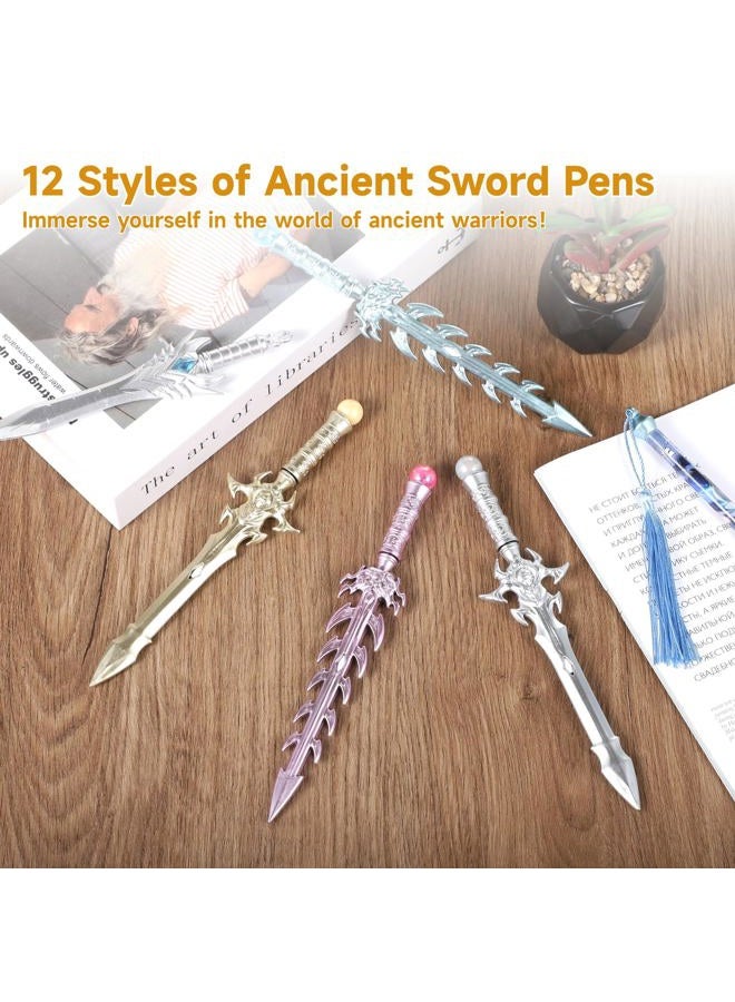 Anjetan Ancient Sword Pens, 24 Pcs Cool Sword Shaped Gel Ink Pens in 12 Styles, Novelty Plastic Sword Pens Gifts for Christmas, Birthday, School Season (24 pieces) - Image 3