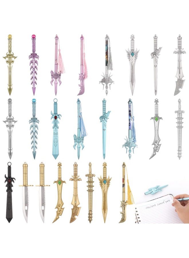 Anjetan Ancient Sword Pens, 24 Pcs Cool Sword Shaped Gel Ink Pens in 12 Styles, Novelty Plastic Sword Pens Gifts for Christmas, Birthday, School Season (24 pieces) - Image 2