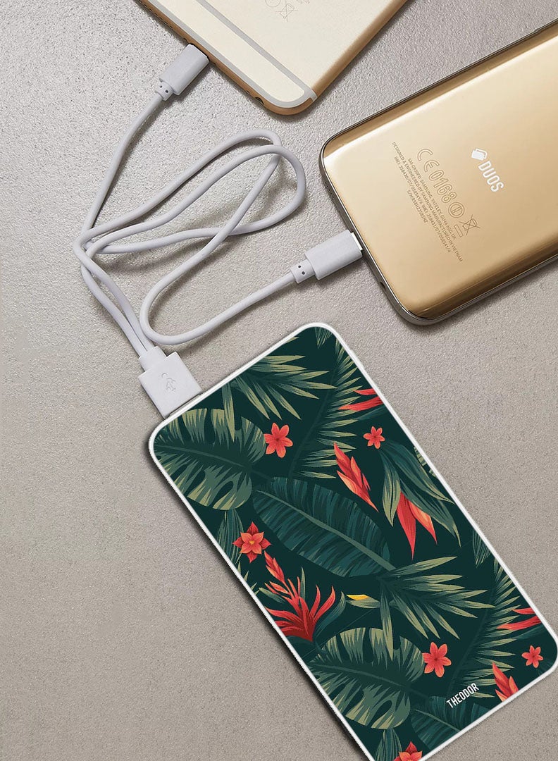 Theodor 10,000 mAh Super Fast Charging Ultra Compact Power Bank with Quick Charge & Power Delivery, Portable Charger For iPhone and Android Green Leaves - Image 2