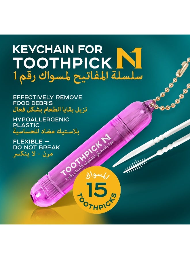N1 Portable Plastic Toothpicks with Refillable Keychain Case, 15 PCS - Image 3