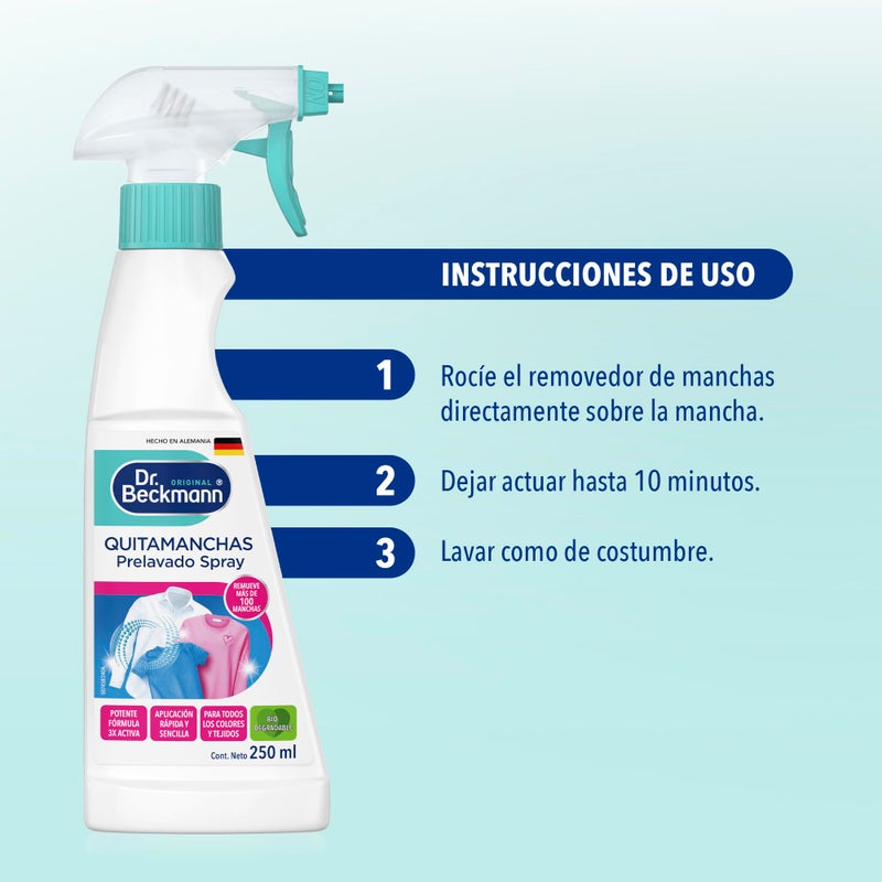 Dr. Beckmann, Prewashed Stain Remover Spray, Removes Common Stains on Clothes, Chlorine-Free, White and Colour Clothes, Suitable for Delicate Clothes, German Quality, 250 ml - Image 5
