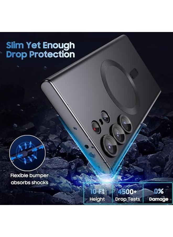 إيروريكس جراب مغناطيسي لهاتف Samsung Galaxy S24 Ultra متوافق مع Mag Safe Matte Luxury Metal Luster مرن مقاوم للصدمات لهاتف Galaxy S24 Ultra أسود  - Image 3