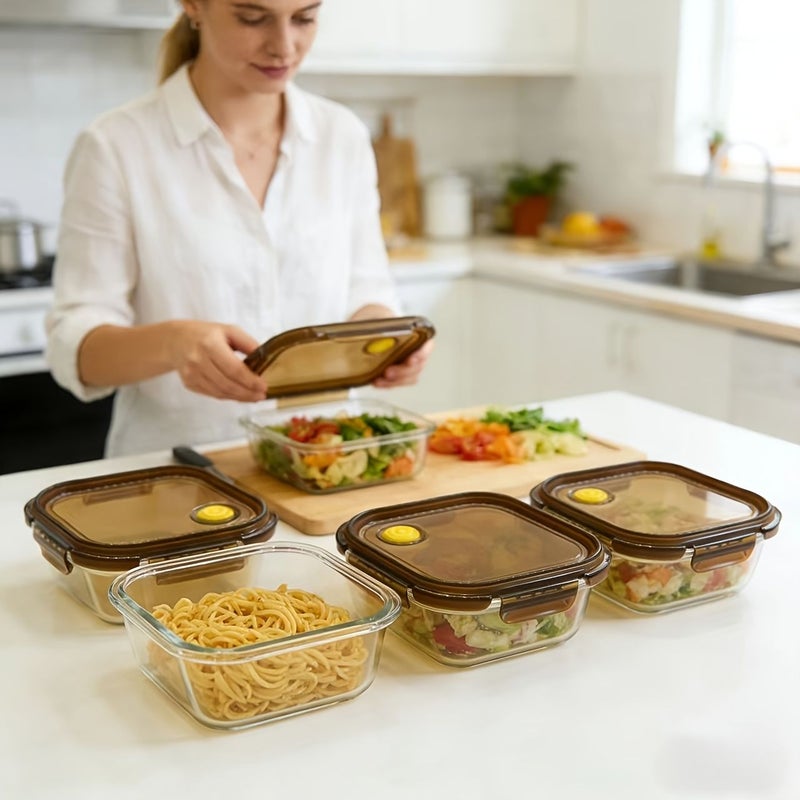1pc Brown Square Glass Storage Box 16 91oz Microwave Safe - Image 2