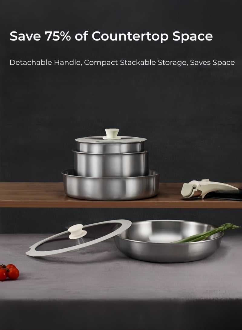 nihao 304 Stainless Steel 12-piece Cookware Set with Detachable Handle, Dishwasher & Oven Safe, Induction Compatible for Saudi Kitchens, Perfect for Kabsa & Mandi Cooking - Image 2