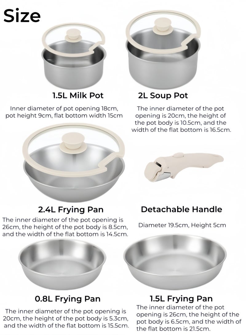 nihao 304 Stainless Steel 12-piece Cookware Set with Detachable Handle, Dishwasher & Oven Safe, Induction Compatible for Saudi Kitchens, Perfect for Kabsa & Mandi Cooking - Image 5