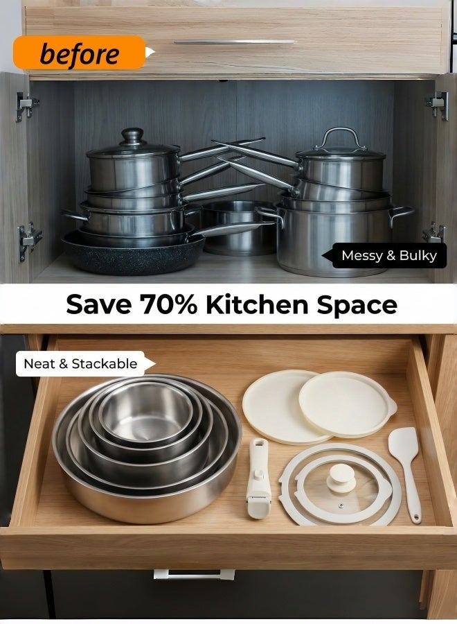 nihao 304 Stainless Steel 12-piece Cookware Set with Detachable Handle, Dishwasher & Oven Safe, Induction Compatible for Saudi Kitchens, Perfect for Kabsa & Mandi Cooking - Image 3