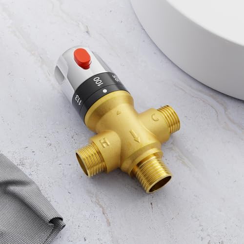 Morado Thermostatic Mixing Valve with 12 NPT Male Connection Water Mixing Valve Fahrenheit Scale Mark Solid Brass Golden - Image 3