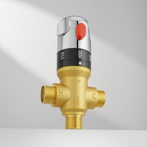 Morado Thermostatic Mixing Valve with 12 NPT Male Connection Water Mixing Valve Fahrenheit Scale Mark Solid Brass Golden - Image 1
