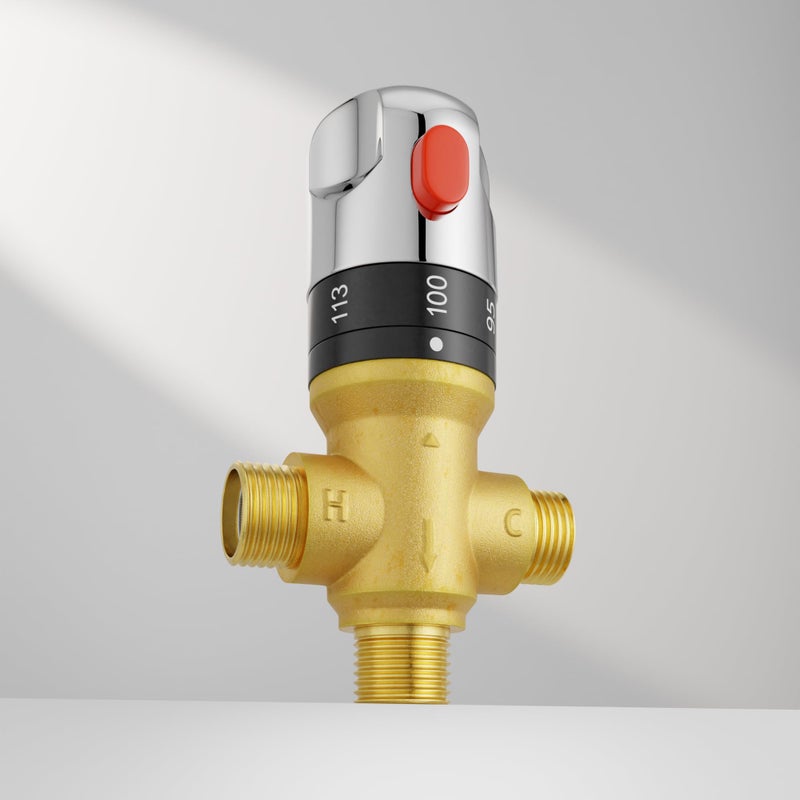 Morado Thermostatic Mixing Valve with 12 NPT Male Connection Water Mixing Valve Fahrenheit Scale Mark Solid Brass Golden - Image 2