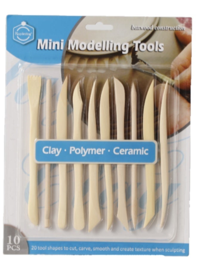 Keep Smiling Mini Modelling Tools – 10 PCS Boxwood Clay, Polymer & Ceramic Sculpting Tools with 20 Double-Ended Shapes for Cutting, Carving, Smoothing and Texturing - Image 1