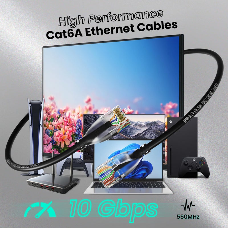 CableGeeker Cat6A Ethernet Patch Cable 3FT 5-Pack Black, Slim Cat 6a Network Cable with 10Gbps Speed, 550MHz, Pure Copper, 28AWG for High-Speed Internet Ethernet Cord - Image 3