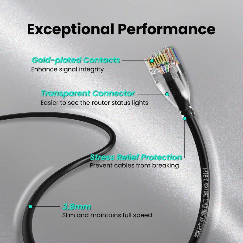 CableGeeker Cat6A Ethernet Patch Cable 3FT 5-Pack Black, Slim Cat 6a Network Cable with 10Gbps Speed, 550MHz, Pure Copper, 28AWG for High-Speed Internet Ethernet Cord - Image 5