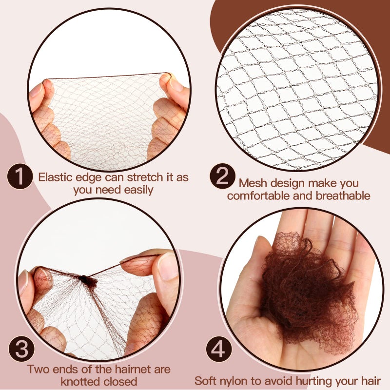 Fandamei Hair Accessories Set: 20PCS Mesh Hair Nets Invisible and 40PCS U Shaped Hair Pins for Women, Girls, Ballet Bun Maker & Dance (Hair Nets- 20 inch(50cm), Hair Pins- 2.4 inch(6cm)), Brown - Image 3