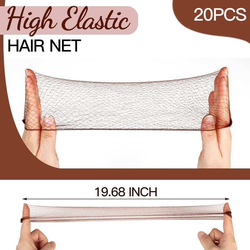 Fandamei Hair Accessories Set: 20PCS Mesh Hair Nets Invisible and 40PCS U Shaped Hair Pins for Women, Girls, Ballet Bun Maker & Dance (Hair Nets- 20 inch(50cm), Hair Pins- 2.4 inch(6cm)), Brown - Image 2