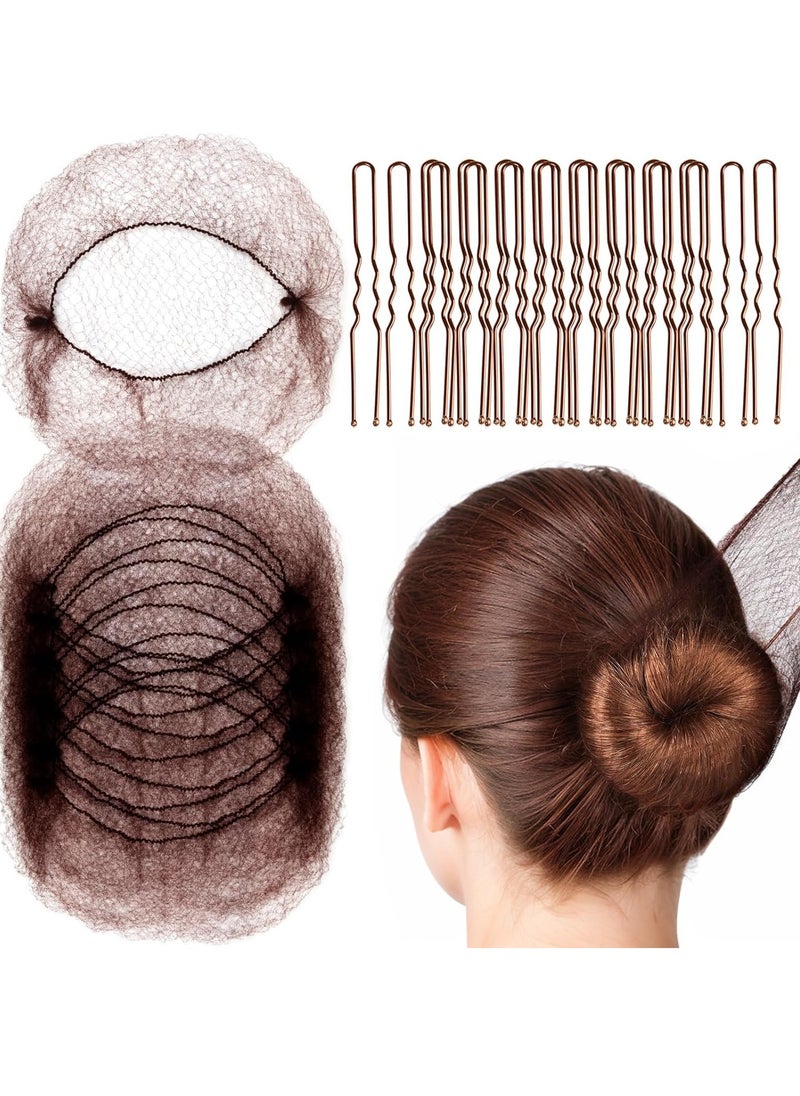 FANDAMEI Fandamei Hair Accessories Set: 20PCS Mesh Hair Nets Invisible and 40PCS U Shaped Hair Pins for Women, Girls, Ballet Bun Maker & Dance (Hair Nets- 20 inch(50cm), Hair Pins- 2.4 inch(6cm)), Brown  - Image 1
