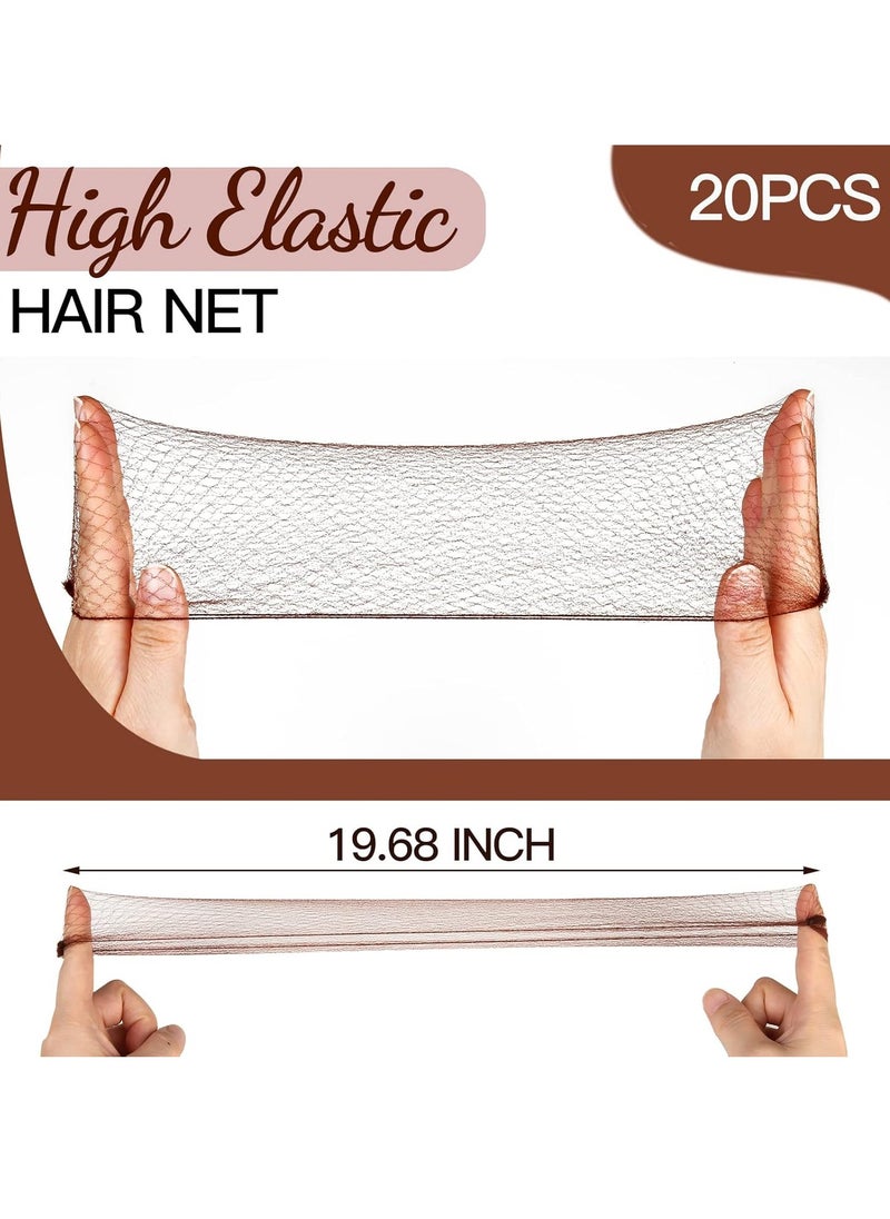 FANDAMEI Fandamei Hair Accessories Set: 20PCS Mesh Hair Nets Invisible and 40PCS U Shaped Hair Pins for Women, Girls, Ballet Bun Maker & Dance (Hair Nets- 20 inch(50cm), Hair Pins- 2.4 inch(6cm)), Brown  - Image 2
