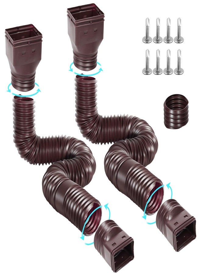 Gutterlix Flexible Gutter Downspout Extensions, Connectable Downspout Extender with 58"+ 67" Extendable Pipe, Thickened Down spout Drain Extension for Rainwater Drainage(2 Pack, Brown) - Image 1