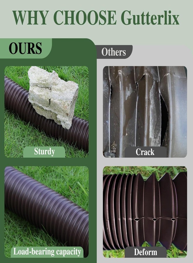 Gutterlix Flexible Gutter Downspout Extensions, Connectable Downspout Extender with 58"+ 67" Extendable Pipe, Thickened Down spout Drain Extension for Rainwater Drainage(2 Pack, Brown) - Image 2